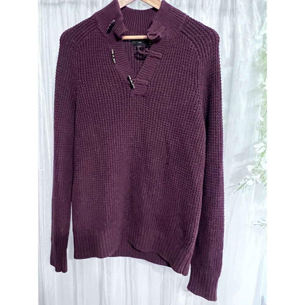 Banana Republic Mens Waffle Knit Lace Up Toggle Sweater Burgundy Plum Small